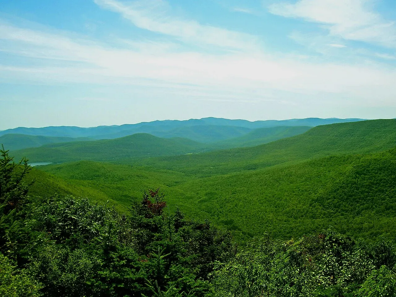 Wooded Catskills ridges and autumn trees