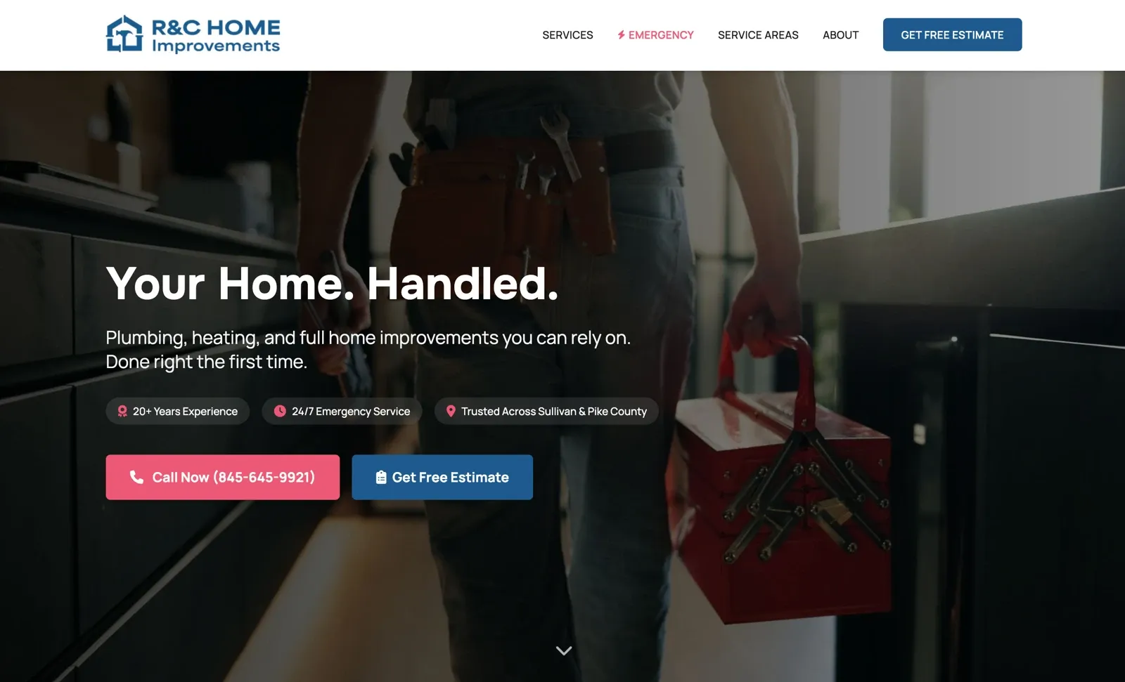 R&C Home Improvements homepage design